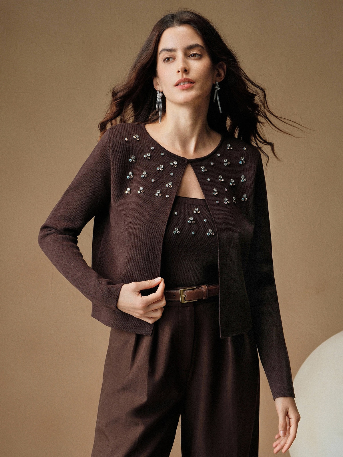 Olgya | Beaded Pearl Cardigan Two-Piece Set