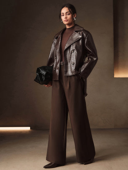 Ambra | Crocodile Embossed Motorcycle Jacket