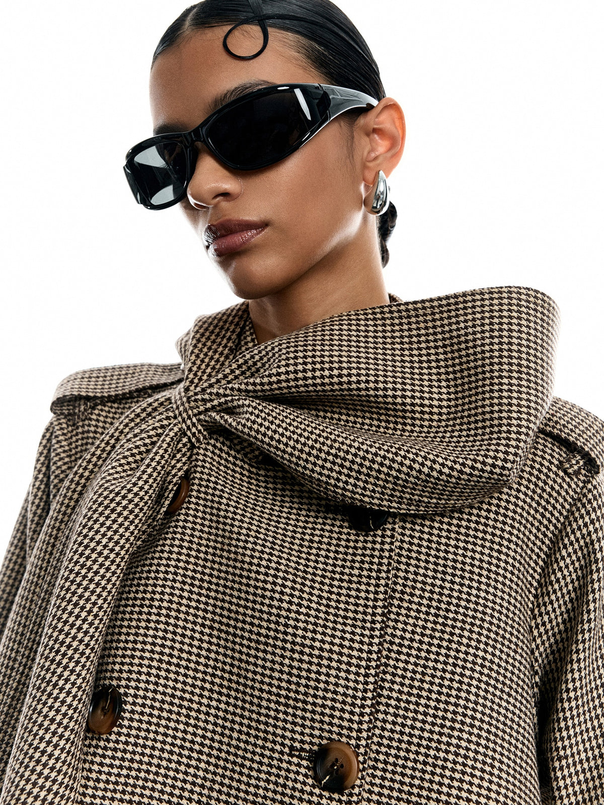Ovette | Houndstooth Half Cape Overcoat