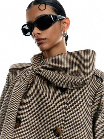 Ovette | Houndstooth Half Cape Overcoat