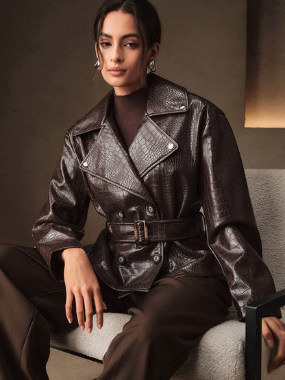 Ambra | Crocodile Embossed Motorcycle Jacket
