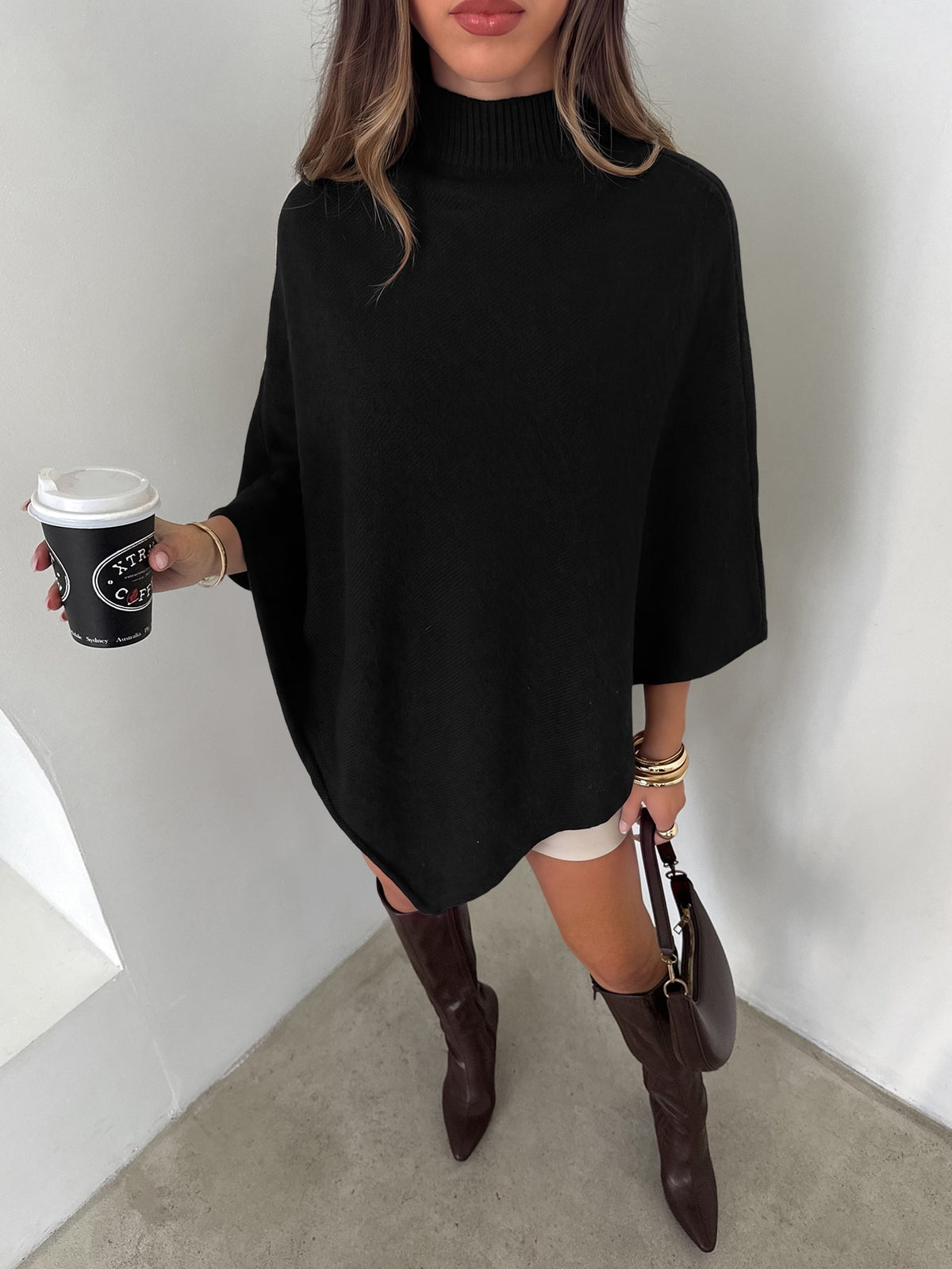 Blaira | Oversized High-Neck Poncho Sweater