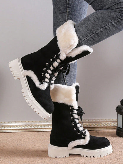 Svina | Suedette Lace-Up Mid-Calf Boot
