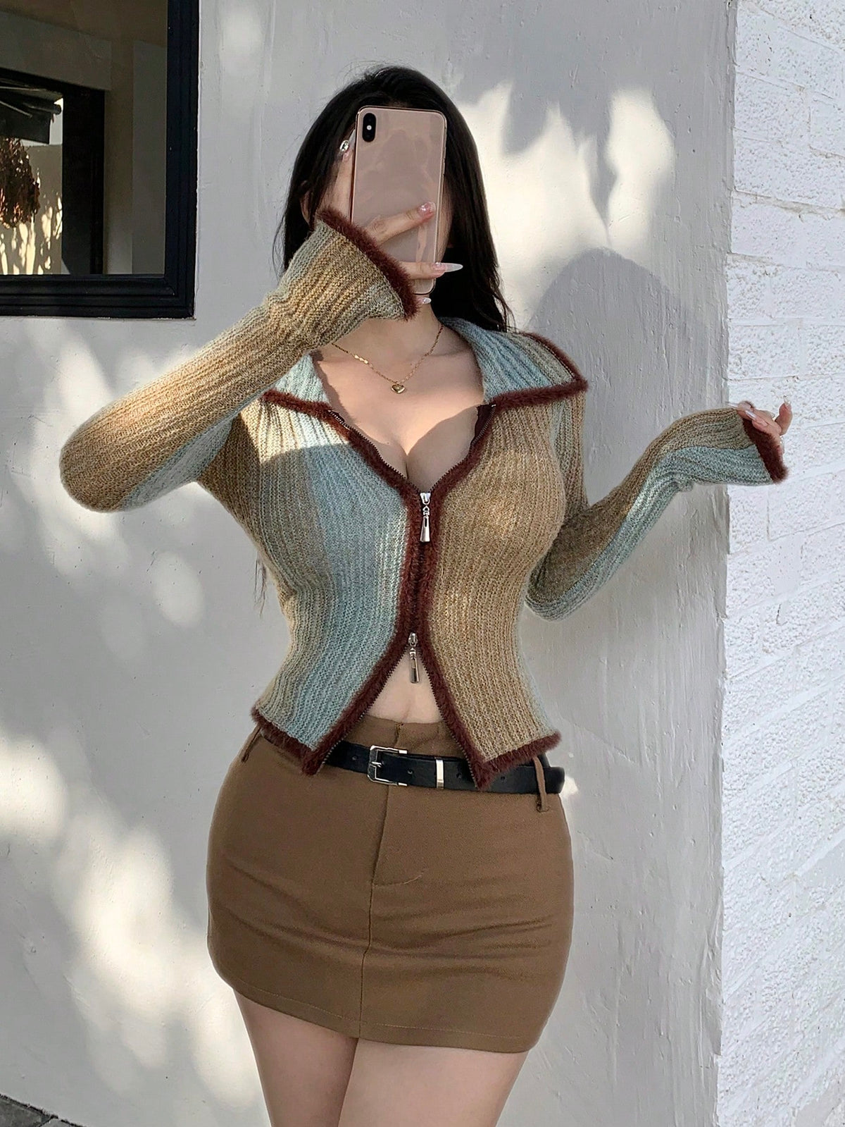 Heria | Contrast Patchwork Knit Cardigan