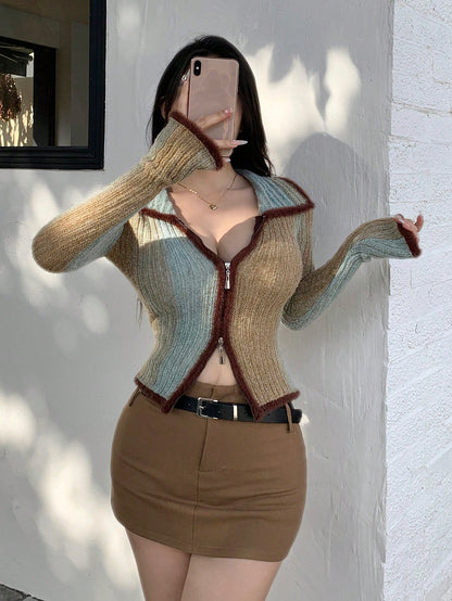 Heria | Contrast Patchwork Knit Cardigan
