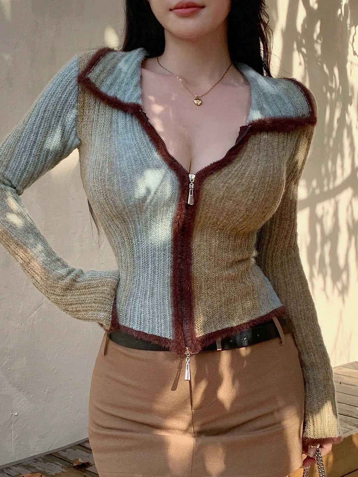 Heria | Contrast Patchwork Knit Cardigan