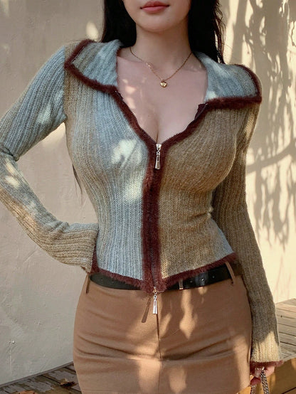 Heria | Contrast Patchwork Knit Cardigan