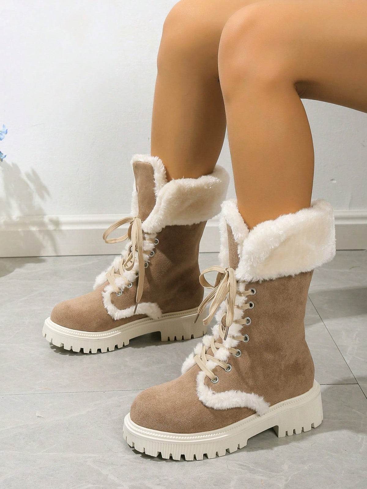 Svina | Suedette Lace-Up Mid-Calf Boot