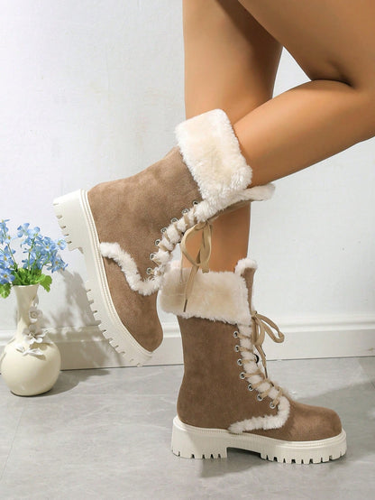 Svina | Suedette Lace-Up Mid-Calf Boot