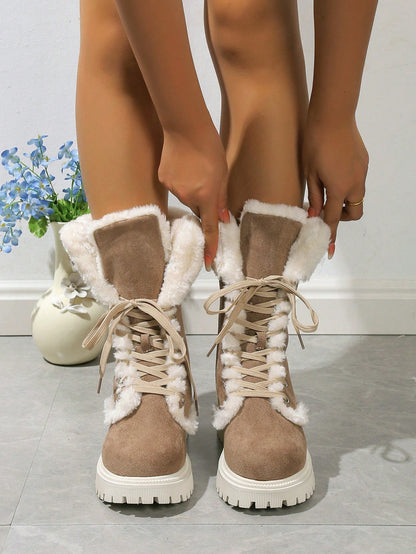 Svina | Suedette Lace-Up Mid-Calf Boot