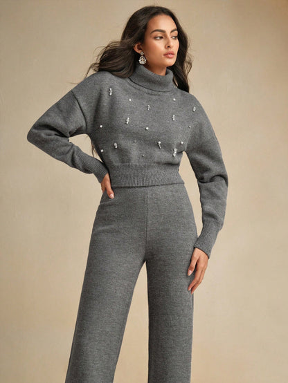 Ylvia | Pearl-Embellished Cropped Knit Sweater