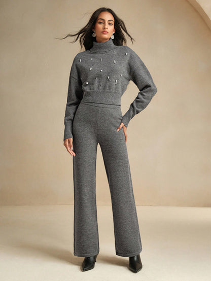 Ylvia | Pearl-Embellished Cropped Knit Sweater