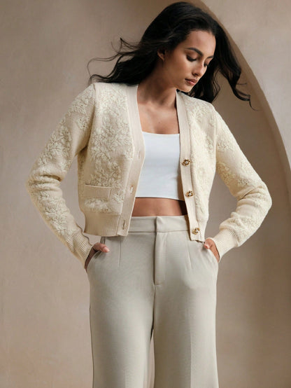 Heda | Cropped Floral Jacquard Cardigan