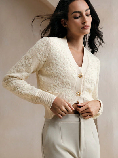 Heda | Cropped Floral Jacquard Cardigan