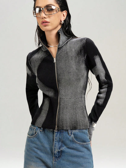 Wrena | Ribbed High-Neck Zip Cardigan