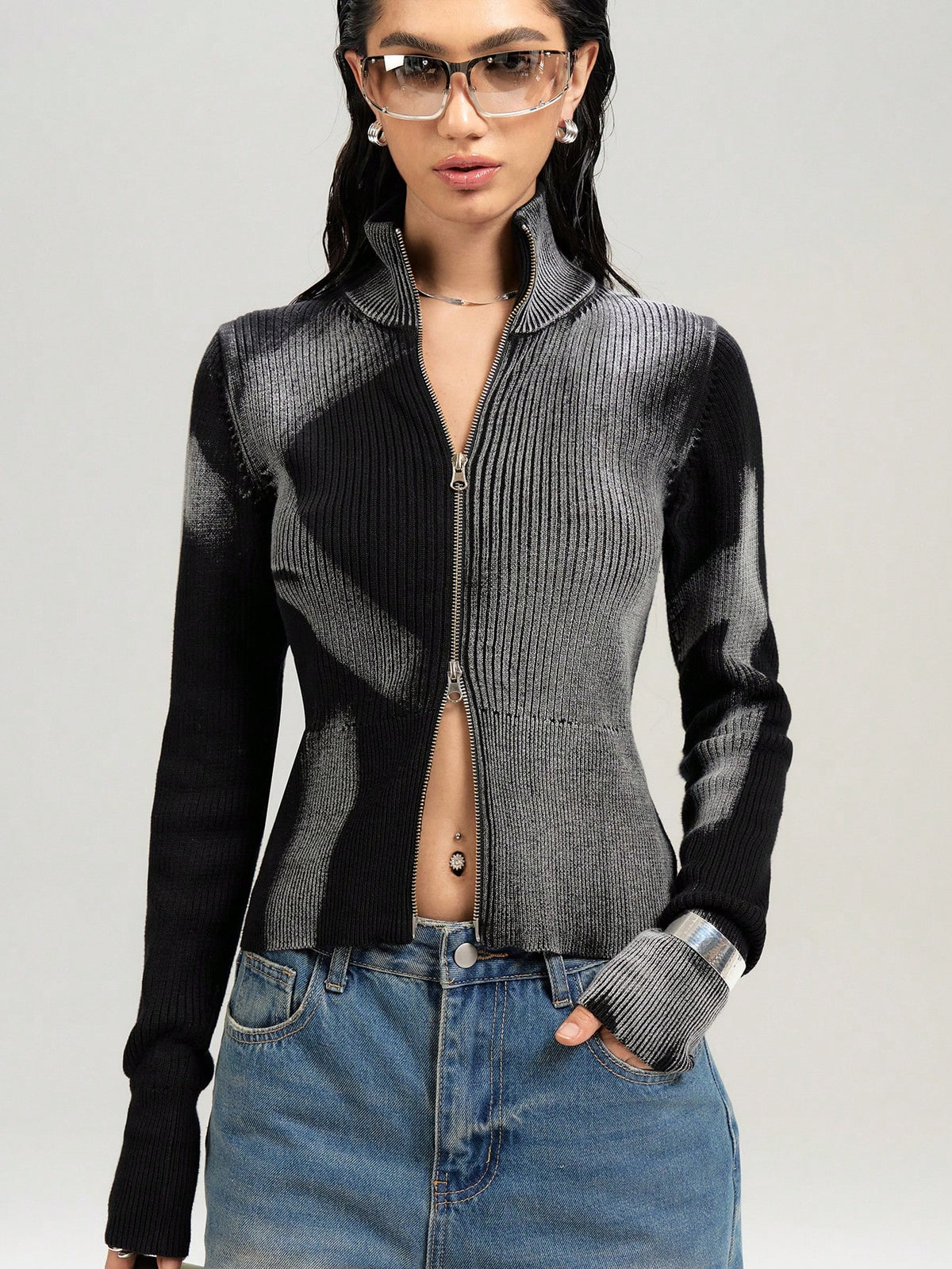Wrena | Ribbed High-Neck Zip Cardigan