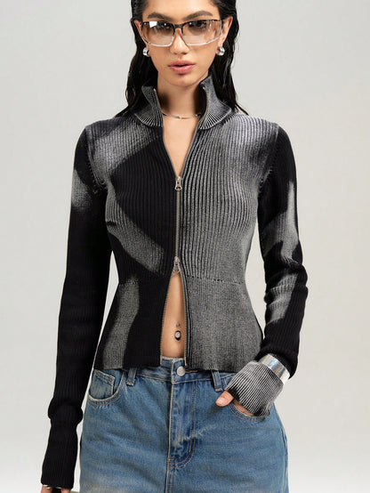 Wrena | Ribbed High-Neck Zip Cardigan