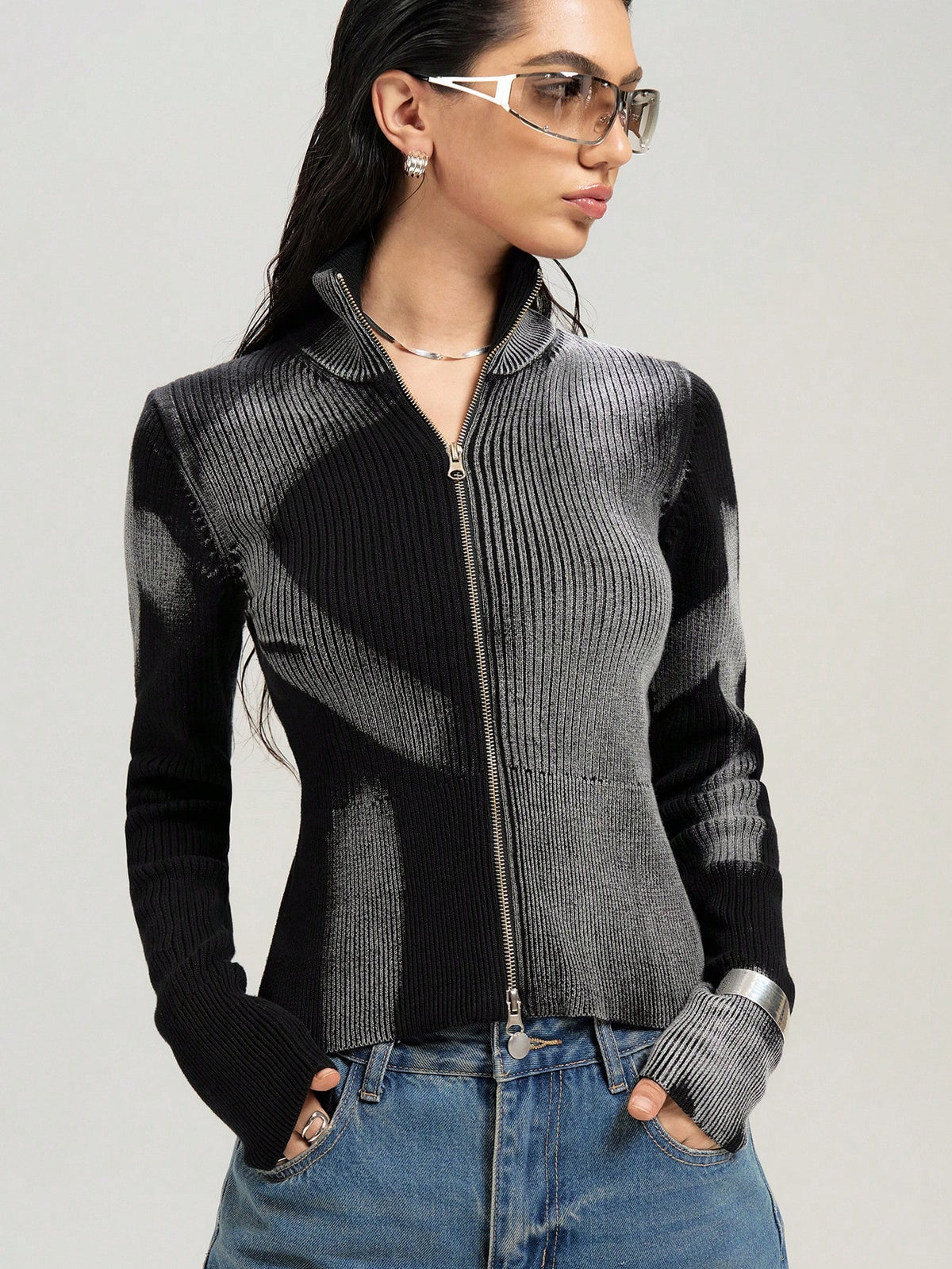 Wrena | Ribbed High-Neck Zip Cardigan