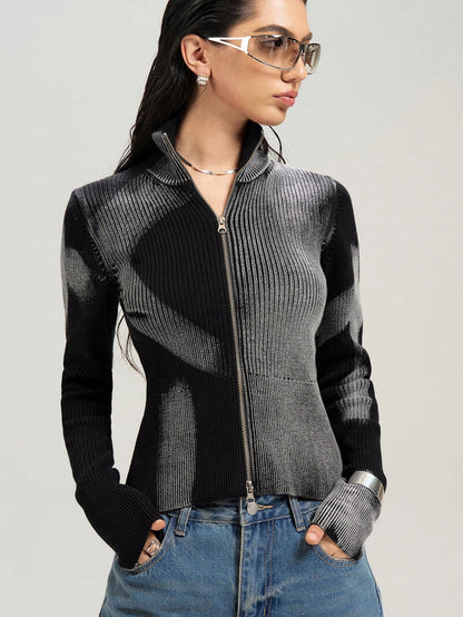 Wrena | Ribbed High-Neck Zip Cardigan