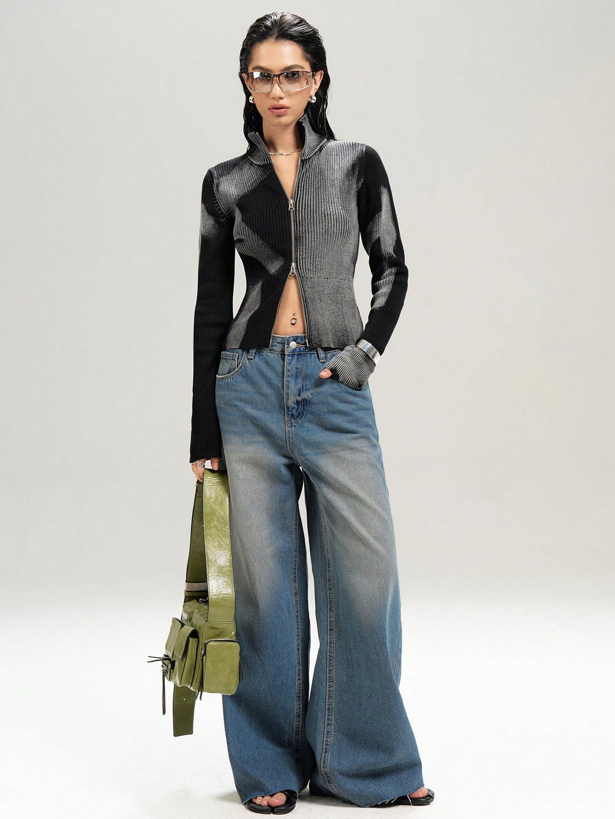 Wrena | Ribbed High-Neck Zip Cardigan