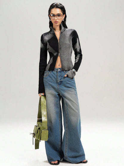 Wrena | Ribbed High-Neck Zip Cardigan