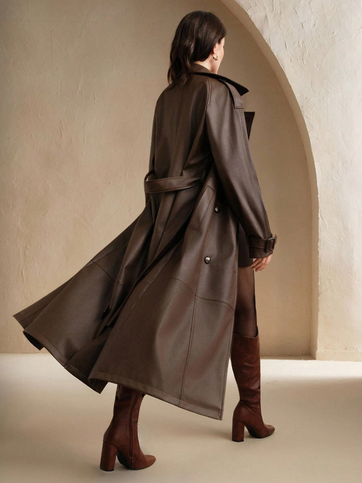 Monya | PU Leather Midi Trench Coat
