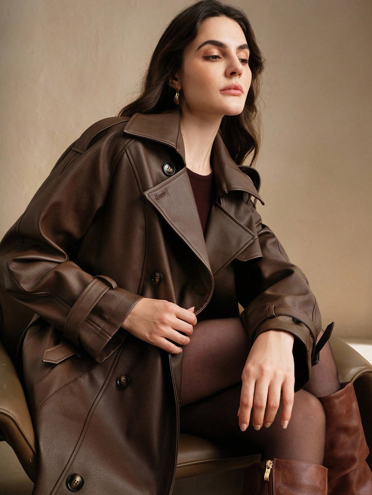 Monya | PU Leather Midi Trench Coat