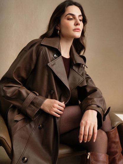 Monya | PU Leather Midi Trench Coat