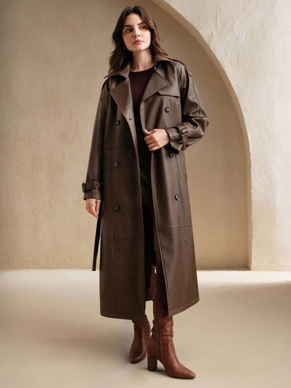 Monya | PU Leather Midi Trench Coat
