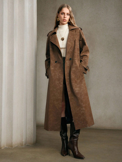 Avivis | Belted PU Trench Coat