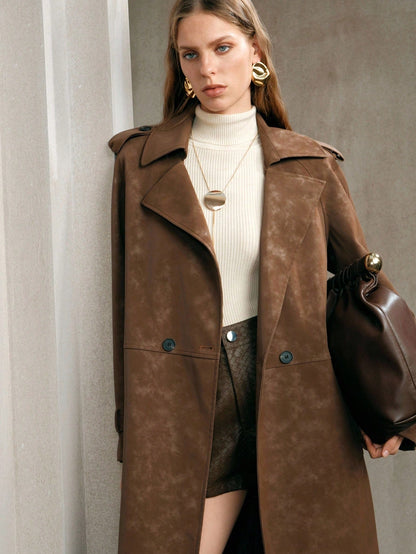 Avivis | Belted PU Trench Coat