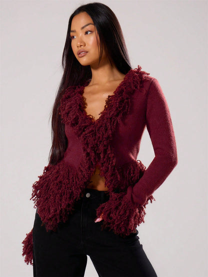 Azris | Vintage Shaggy Trim Cardigan