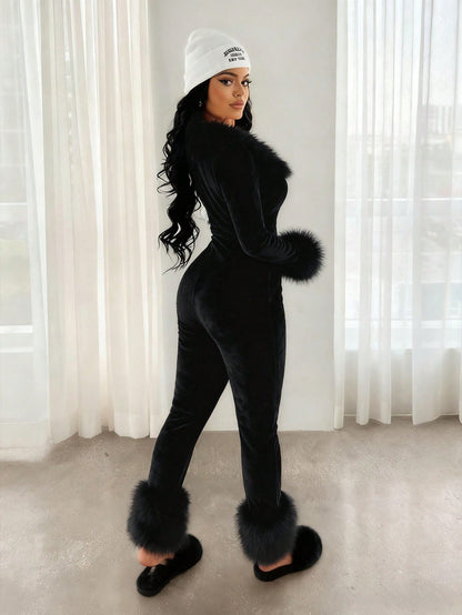 Rosea | Faux Fur Patchwork Jumpsuit