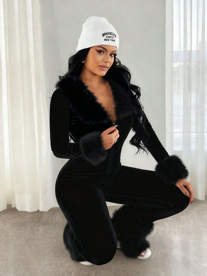 Rosea | Faux Fur Patchwork Jumpsuit
