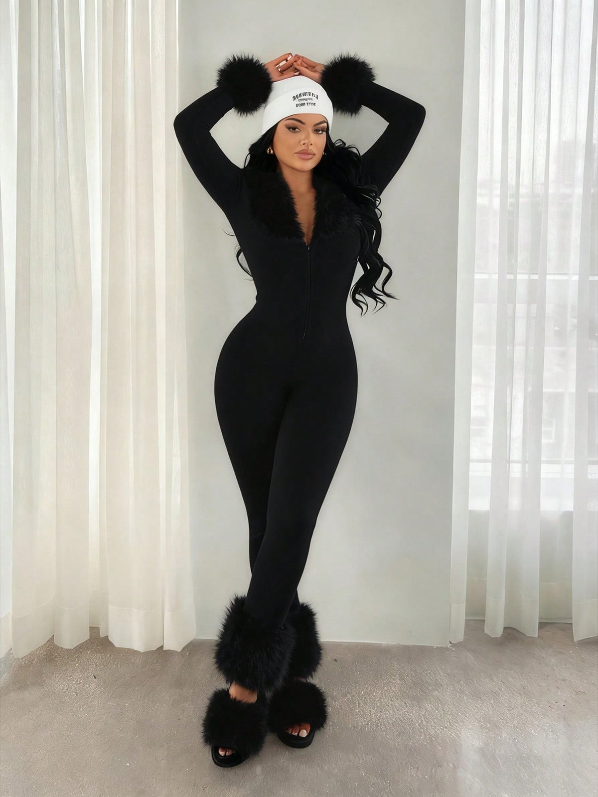 Rosea | Faux Fur Patchwork Jumpsuit