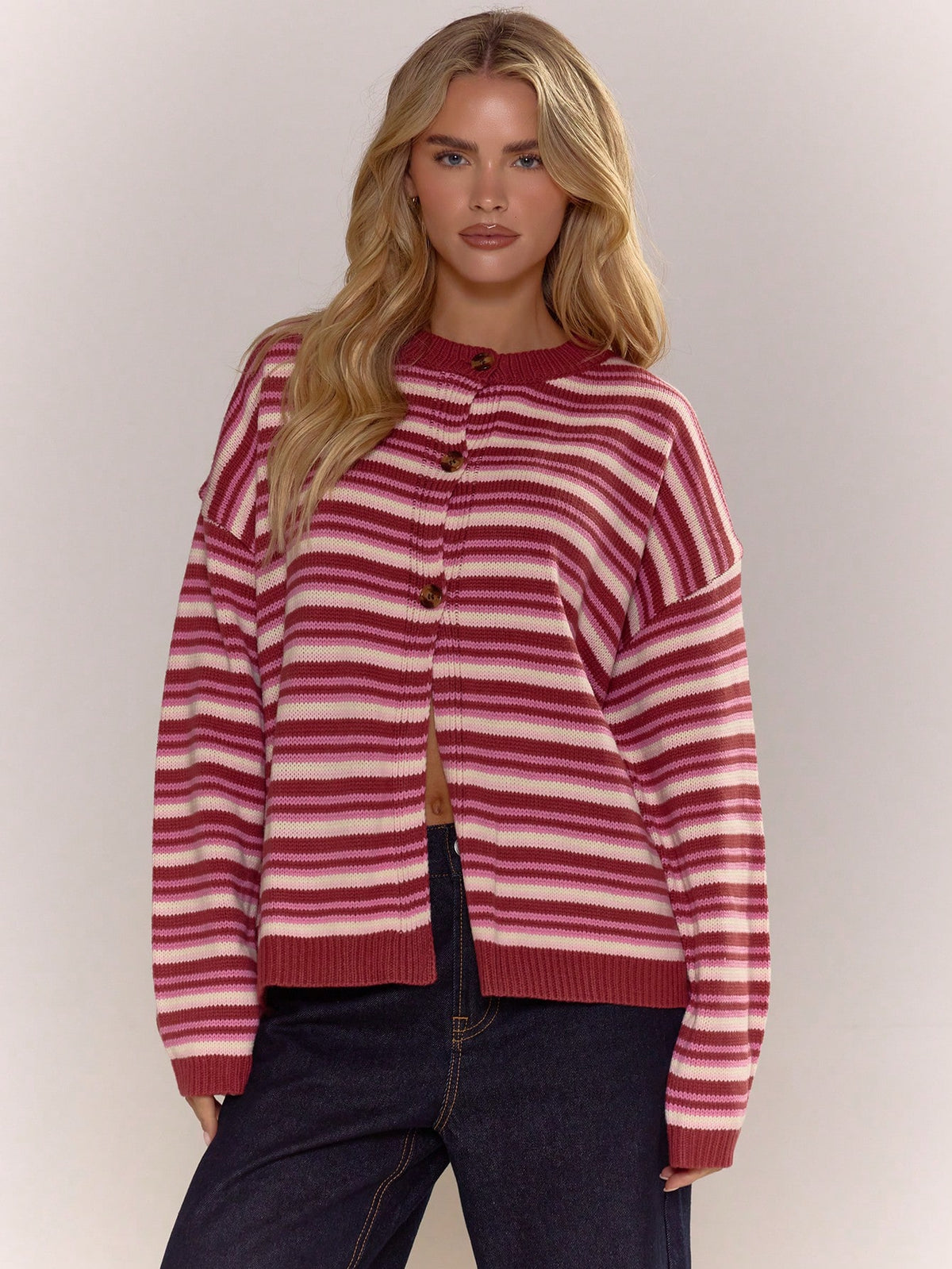 Halla | Oversized Striped Button Cardigan