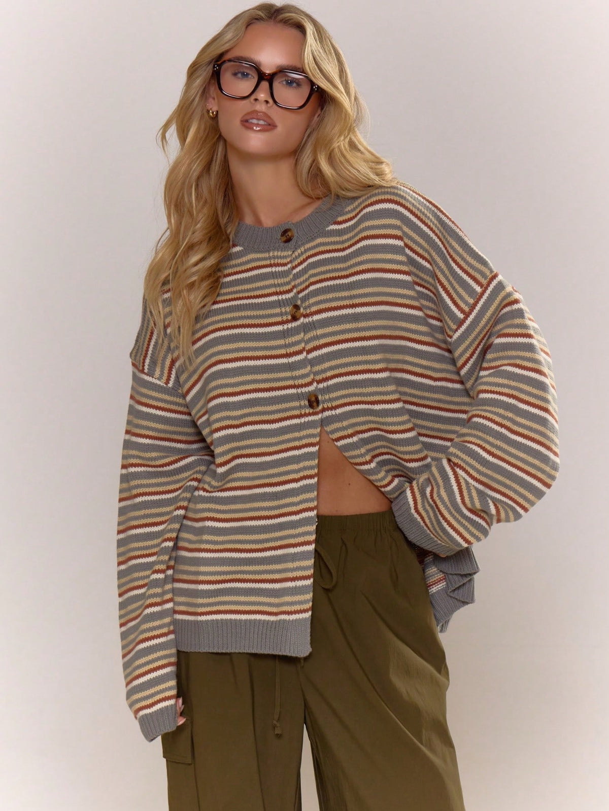 Halla | Oversized Striped Button Cardigan
