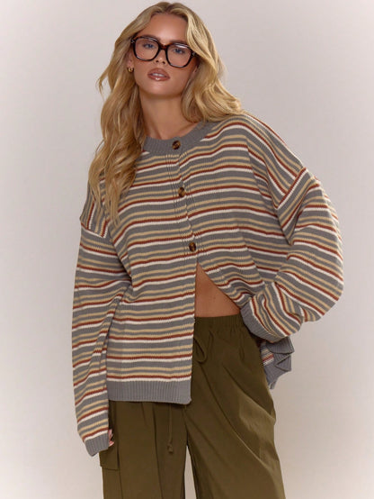 Halla | Oversized Striped Button Cardigan