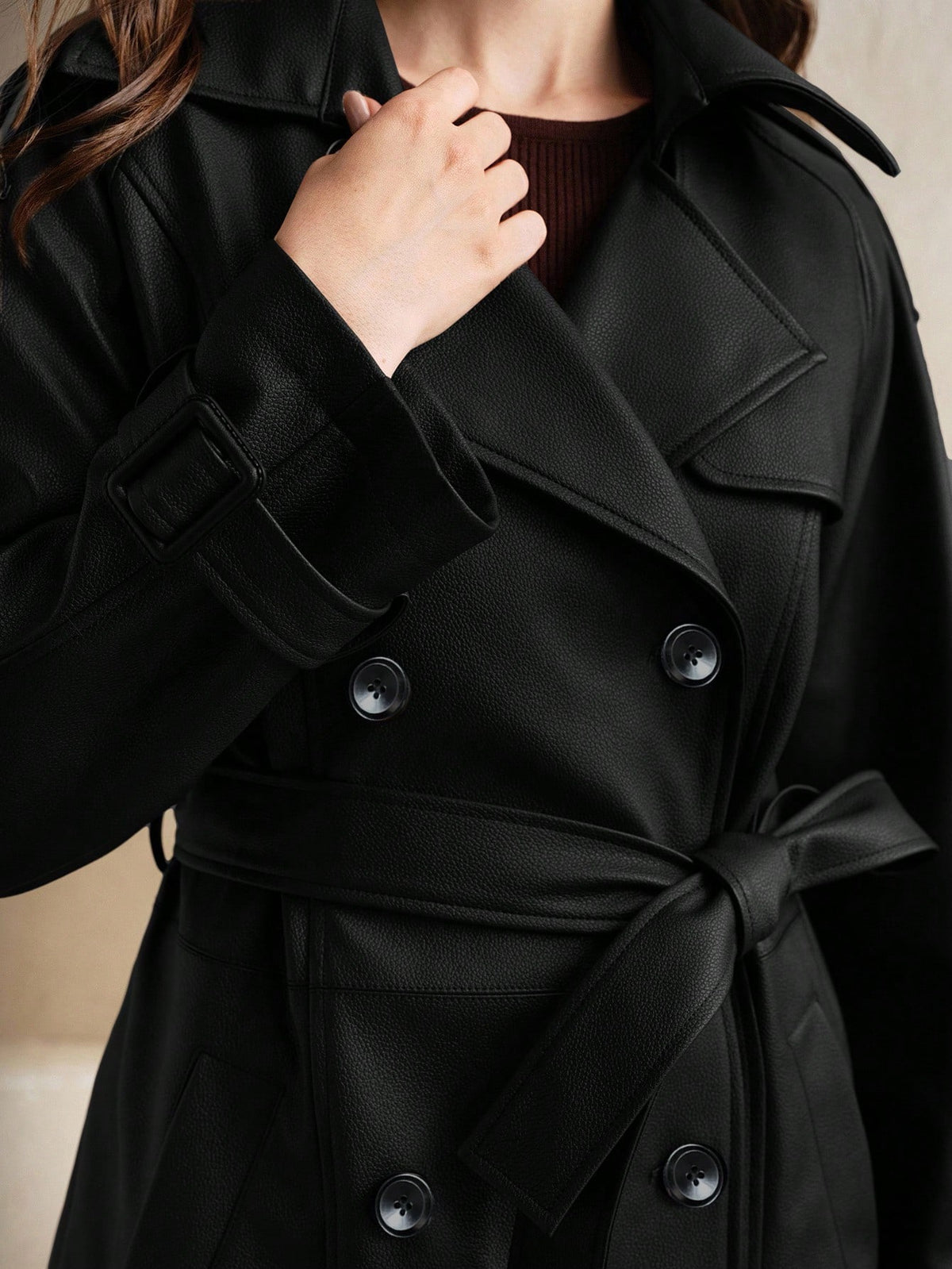 Monya | PU Leather Midi Trench Coat