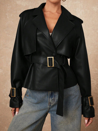 Dana | Double-Breasted PU Jacket