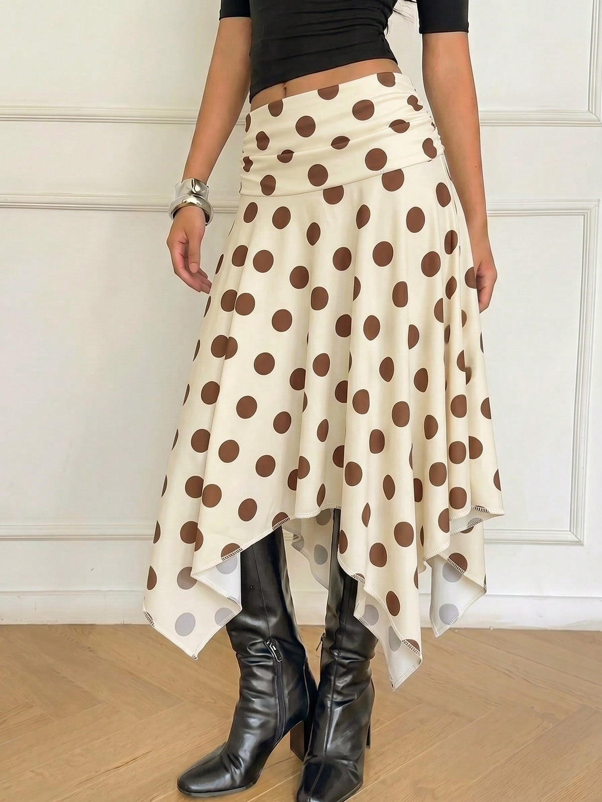 Noemia | Asymmetric Polka Dot Midi Skirt