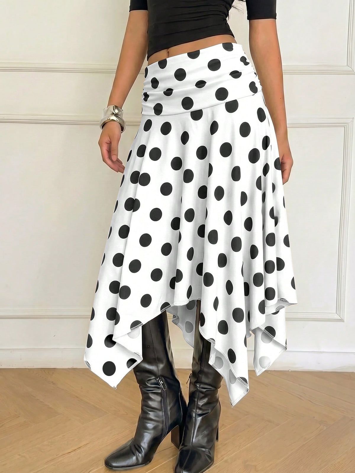 Noemia | Asymmetric Polka Dot Midi Skirt