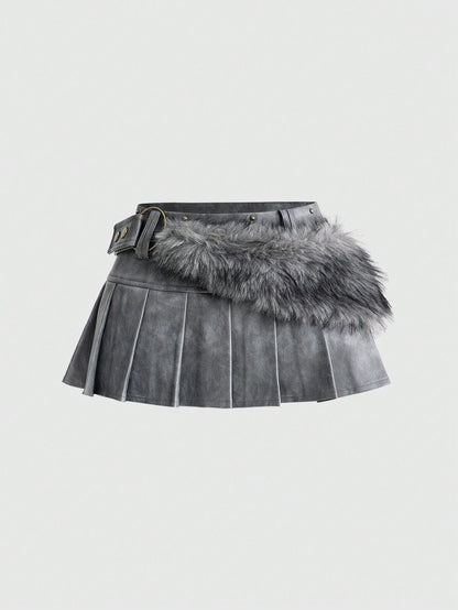 Xaela | Faux Fur Patchwork Mini Skirt