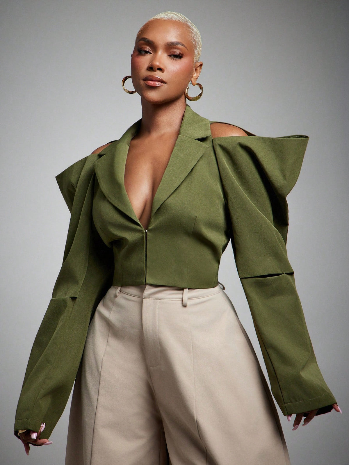 Ionea | Ruched Cold Shoulder Blazer