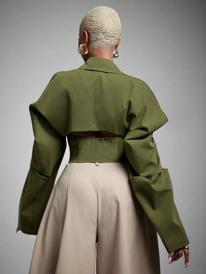 Ionea | Ruched Cold Shoulder Blazer