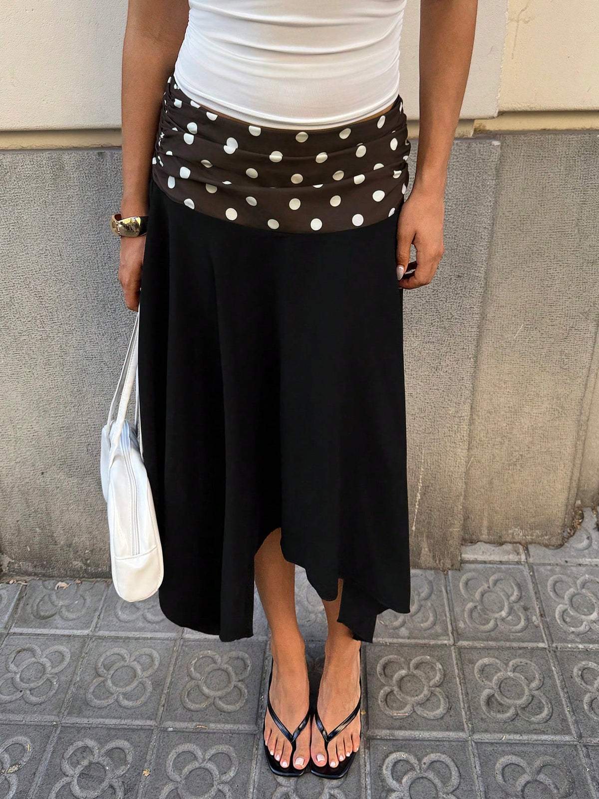 Noemia | Asymmetric Polka Dot Midi Skirt