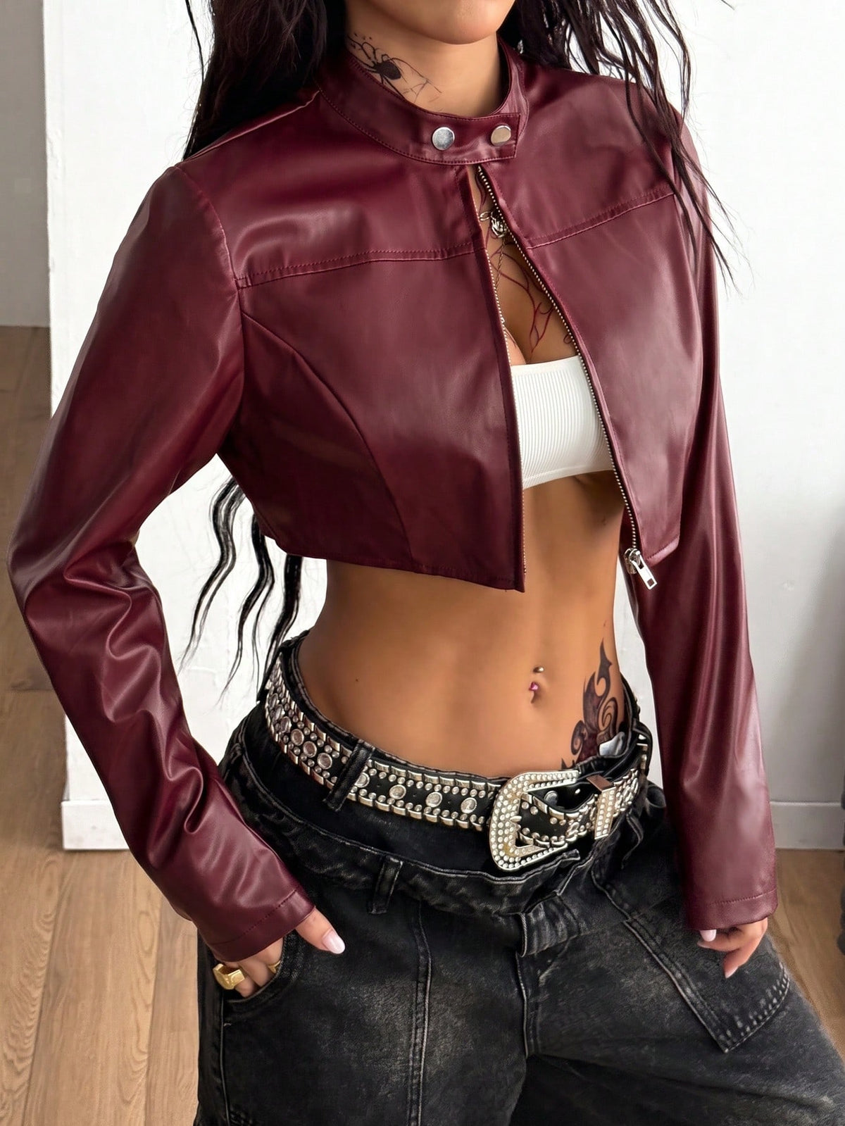 Zitea | Faux Leather Cropped Moto Jacket