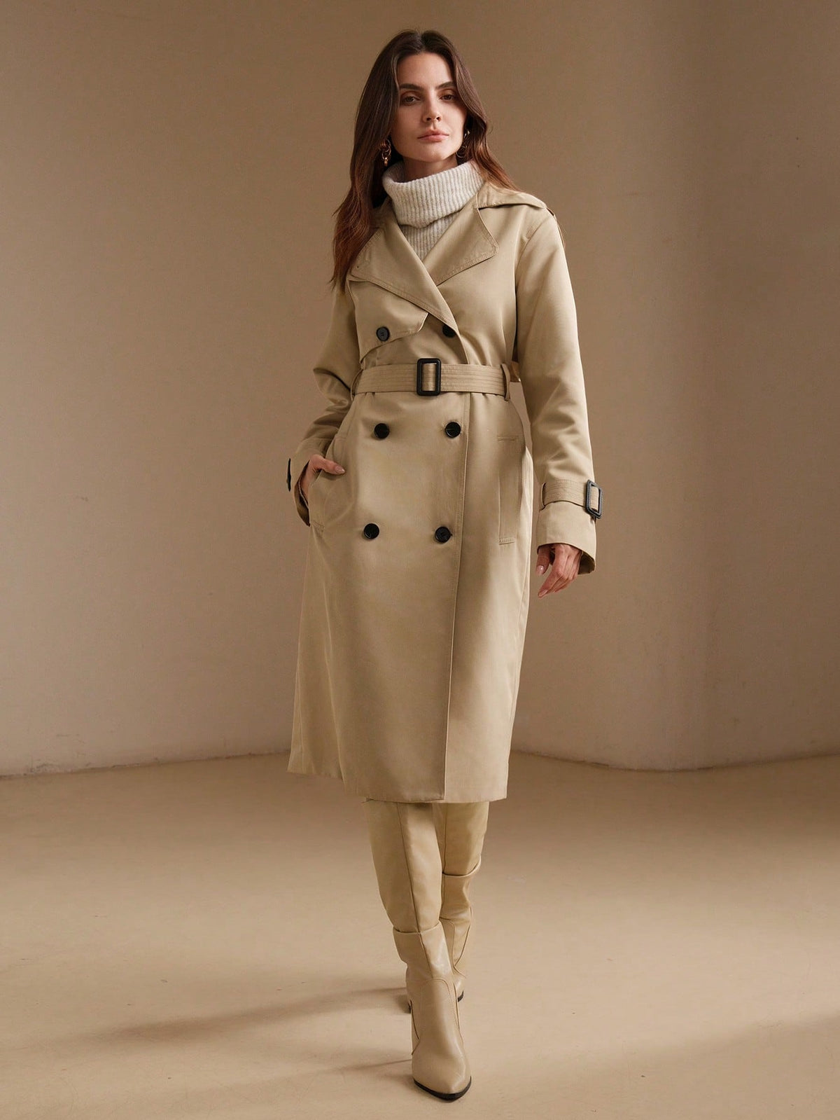 Elnia | Double-Breasted Midi Trench Coat