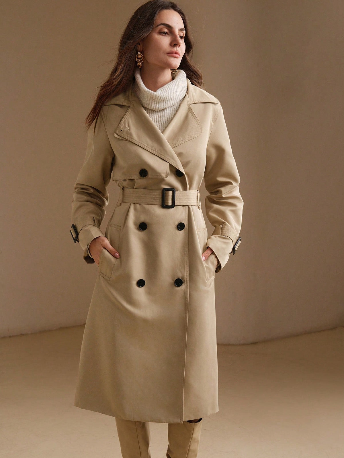 Elnia | Double-Breasted Midi Trench Coat