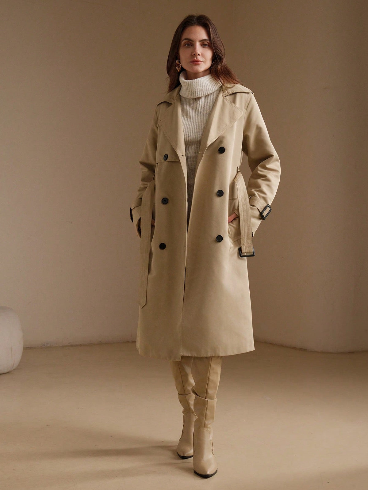 Elnia | Double-Breasted Midi Trench Coat